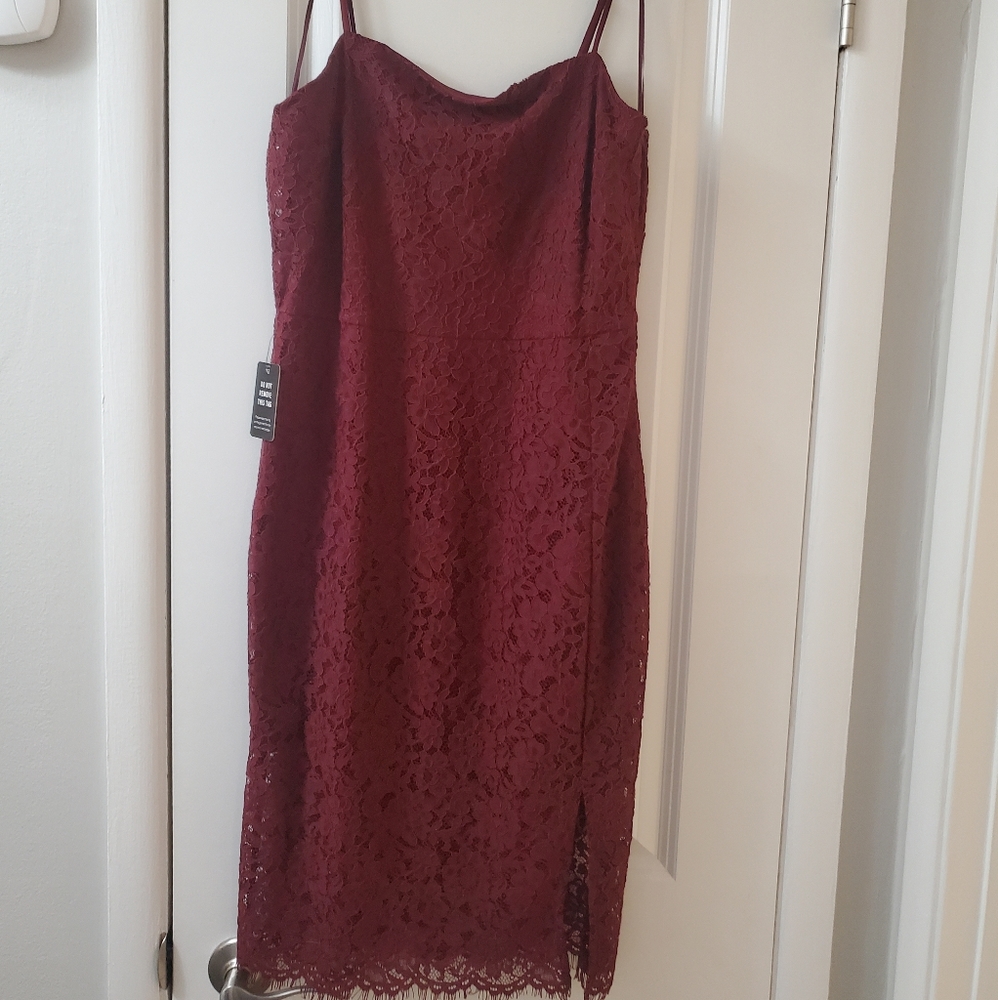 DONATED Express Marroon Lace Dress Medium Petite